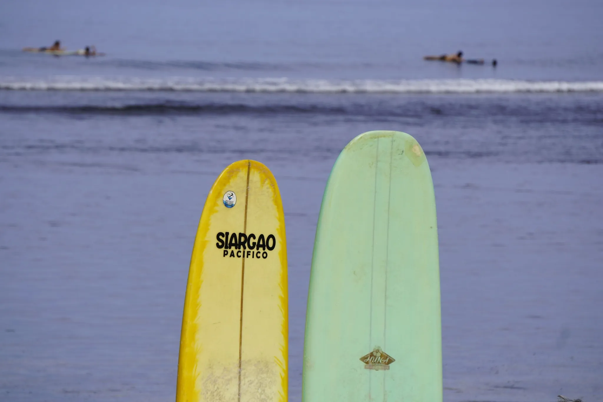 Photo: Kat Carabio (Pexels License) Colourful surfboards lined up on a beach in Siargao, Philippines
